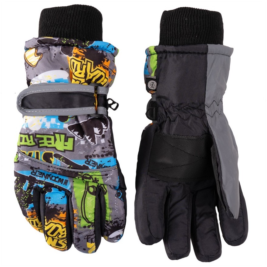 Szare rękawiczki narciarskie 5P graffiti r.122-134