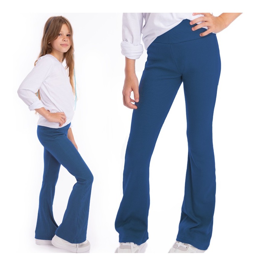 Granatowe SPODNIE legginsy FLARE getry rozszerzane dzwony PRĄŻEK regulowane w pasie