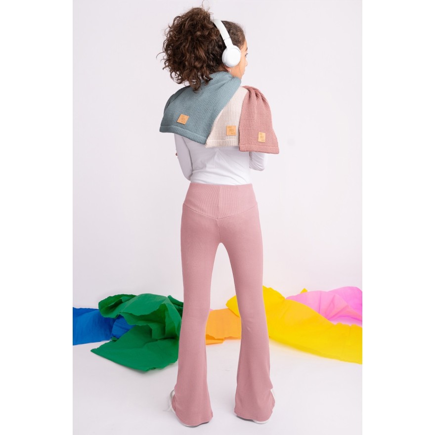 Różowe SPODNIE legginsy FLARE getry rozszerzane dzwony PRĄŻEK regulowane w pasie