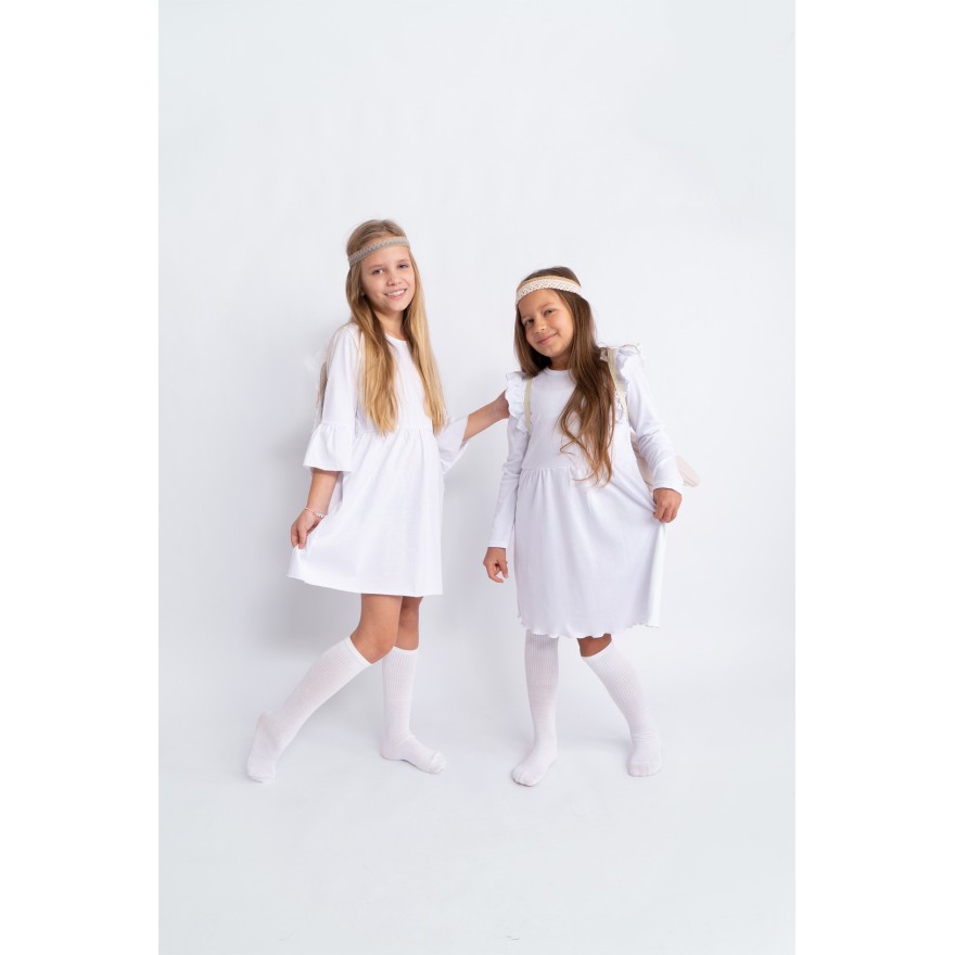 Biała SUKIENKA gładka z falbanką długi rękaw komunia jasełka święta