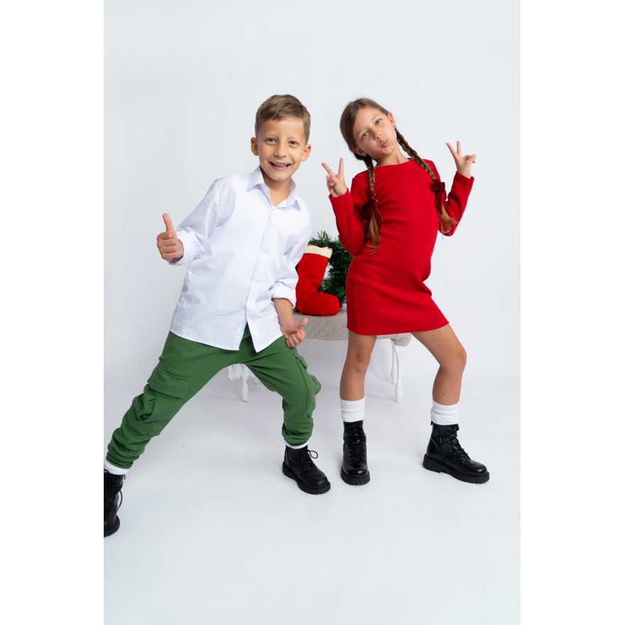 Khaki BOJÓWKI z kieszeniami spodnie bawełniane PRĄŻEK regulowane w pasie