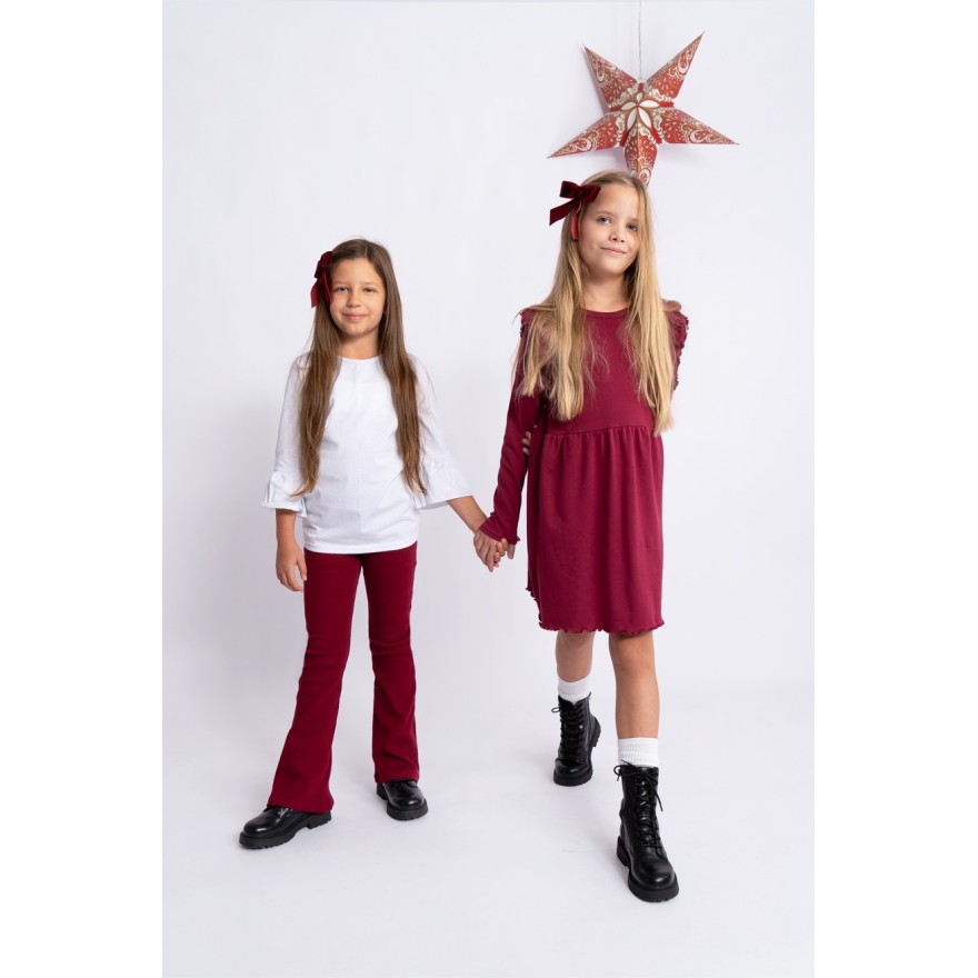 Bordowe SPODNIE legginsy FLARE getry rozszerzane dzwony PRĄŻEK regulowane w pasie