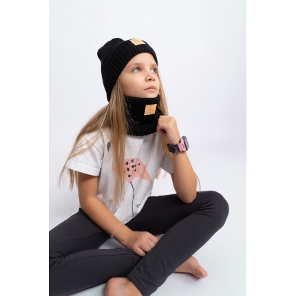 Merino komin czarny dziecięcy 100% wełna one size jesień zima