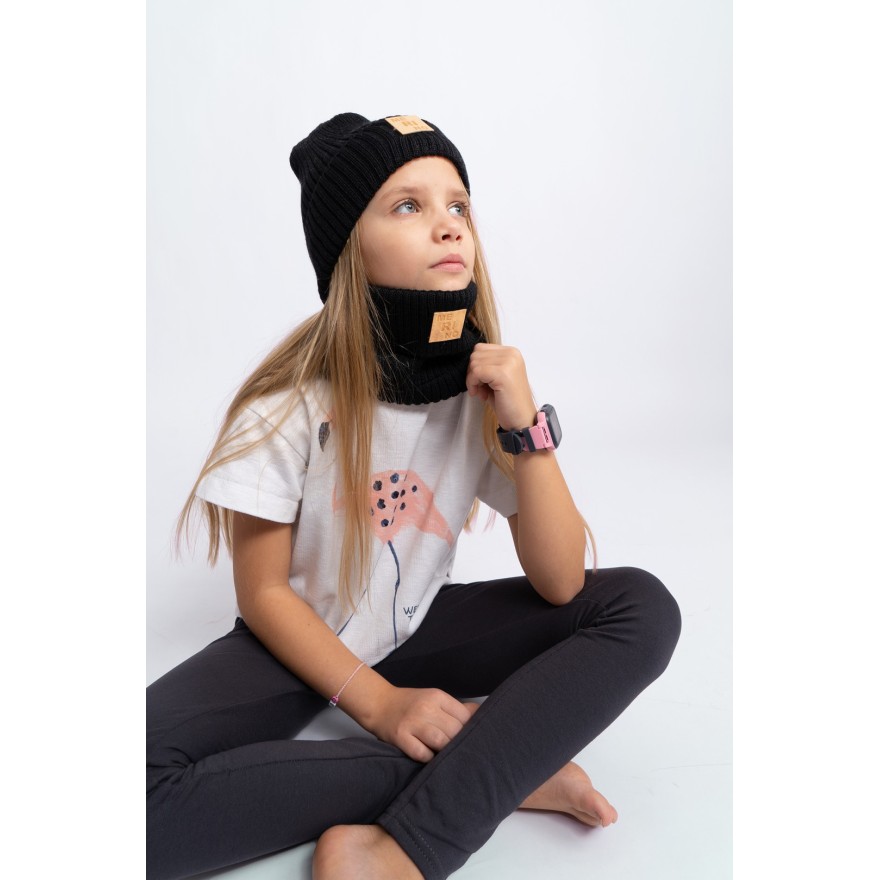 Merino komin czarny dziecięcy 100% wełna one size jesień zima