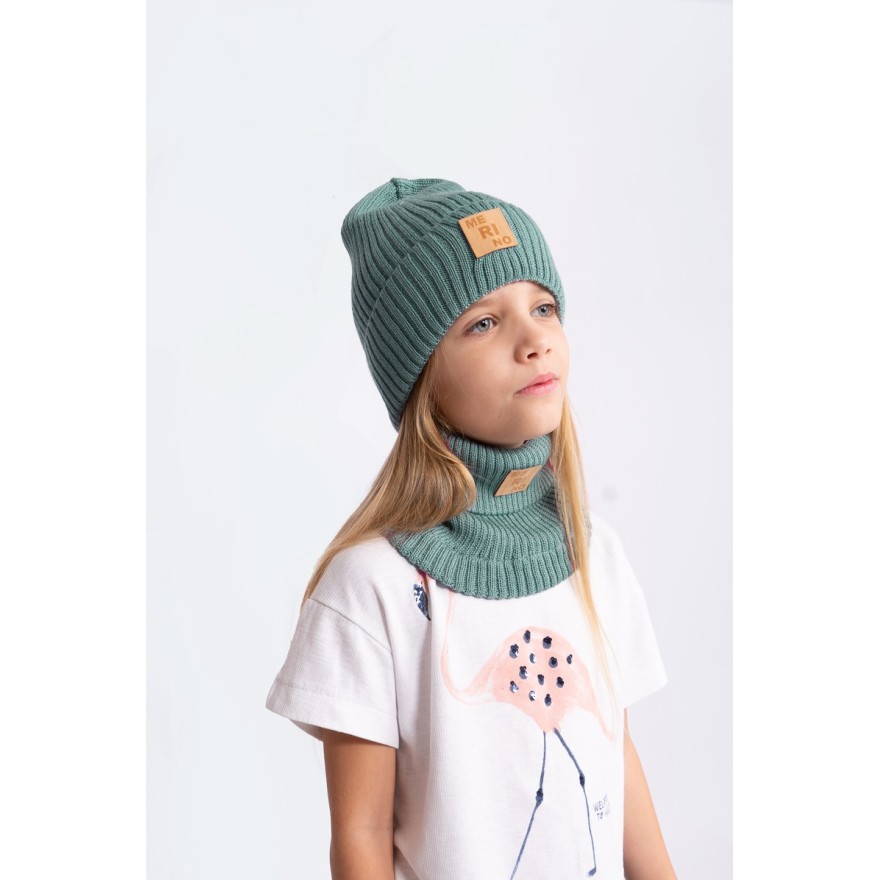 Merino komin szałwia dziecięcy 100% wełna one size jesień zima