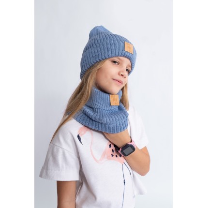 Merino komin niebieski dziecięcy 100% wełna one size jesień zima