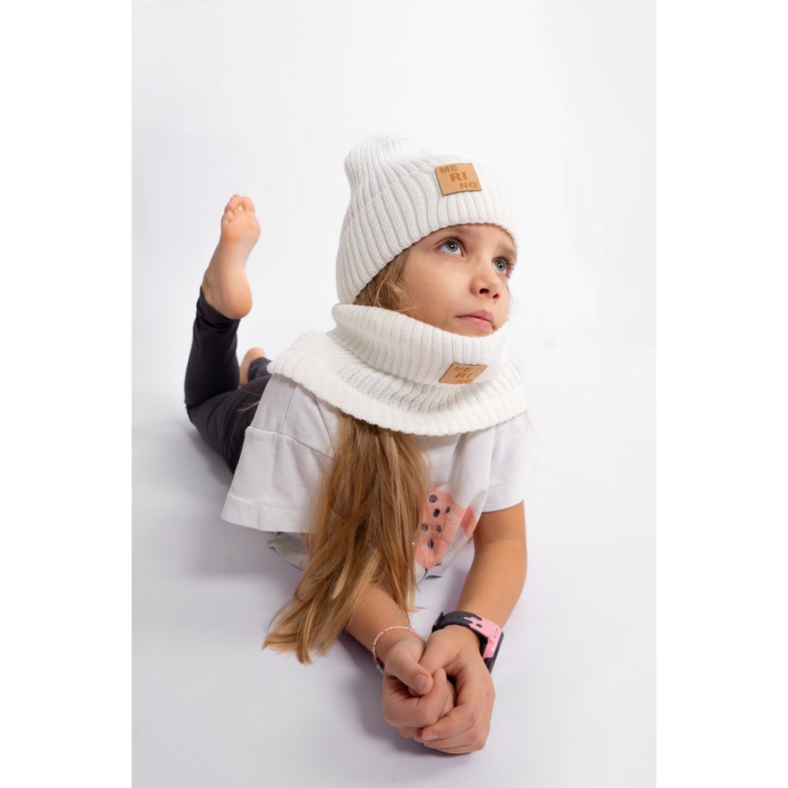 Merino komin ecru dziecięcy 100% wełna one size jesień zima