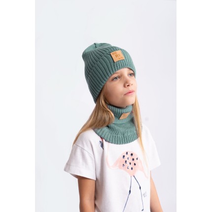Merino czapka szałwia 100% wełna podwijana jesień zima
