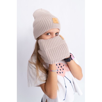 Merino czapka beżowa 100% wełna podwijana jesień zima
