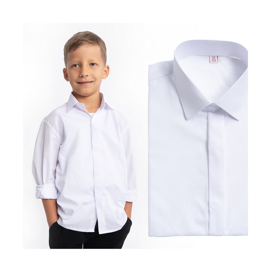 Biała koszula z długim rękawem elegancka z kryta plisą szkoła komunia święta