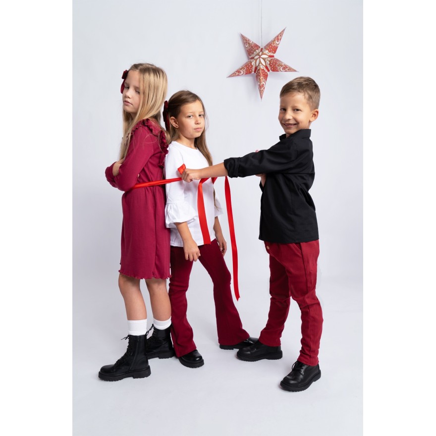 Czarna koszula z długim rękawem elegancka z kryta plisą slim szkoła święta