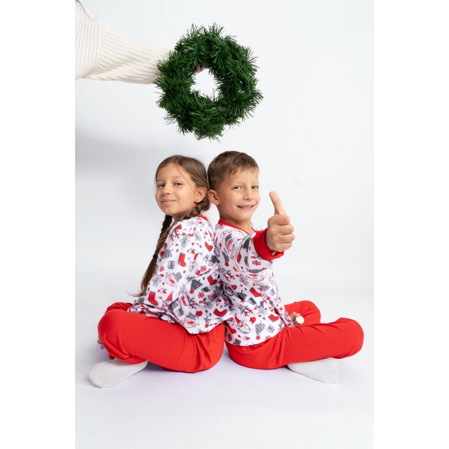 Czerwona PIŻAMA święta długi rękaw wzór 415