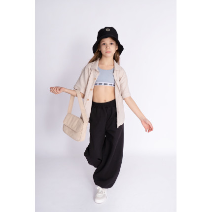 Czarne SPODNIE VIBE dresowe szerokie ze ściągaczem dresówka PĘTELKA regulowane w pasie