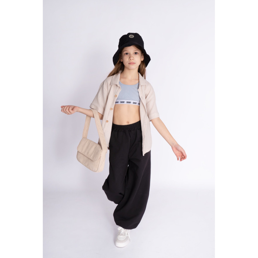 Czarne SPODNIE VIBE dresowe szerokie ze ściągaczem dresówka PĘTELKA regulowane w pasie