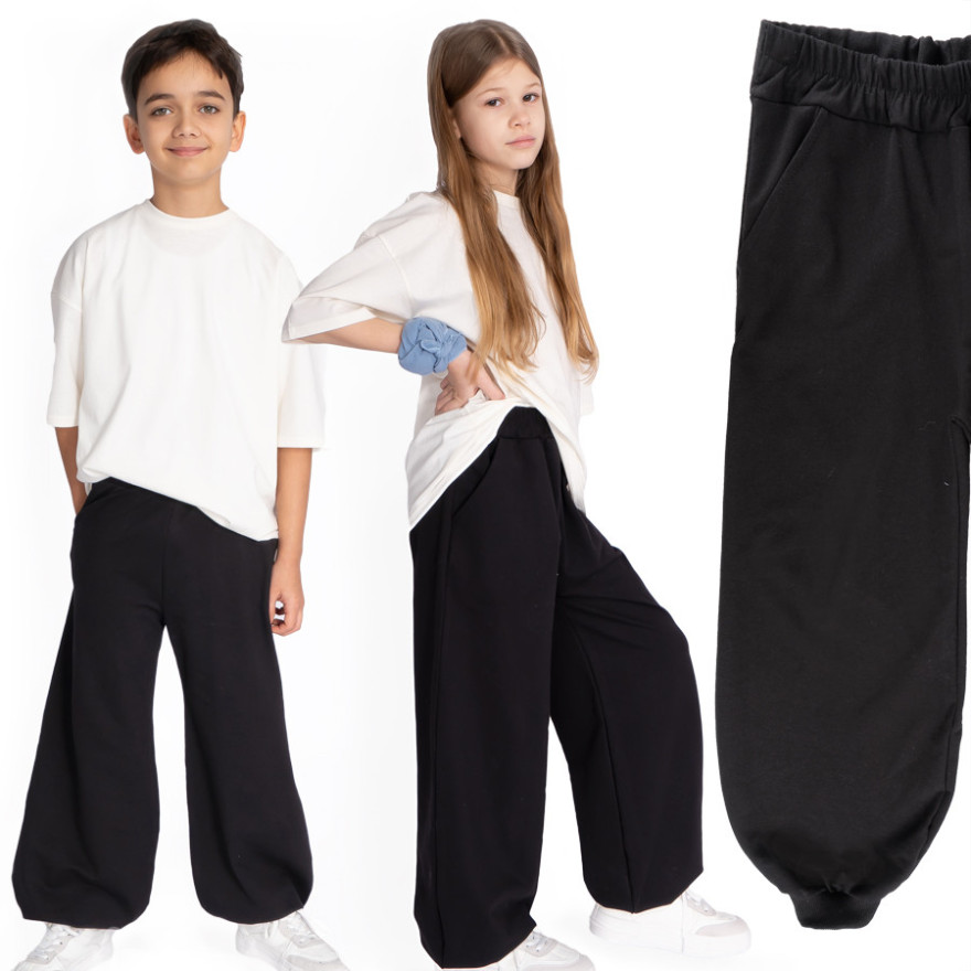 Czarne SPODNIE VIBE dresowe szerokie ze ściągaczem dresówka PĘTELKA regulowane w pasie