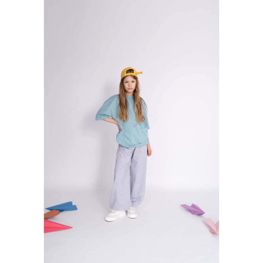 Szare SPODNIE VIBE dresowe szerokie ze ściągaczem dresówka PĘTELKA regulowane w pasie