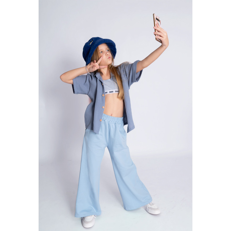 Baby blue niebieskie SPODNIE LOOSE dresowe szerokie luźne dresówka PĘTELKA regulowane w pasie