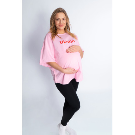 Różowa bluzka ciążowa koszulka do karmienia z napisem MAMA rozpinana na napy