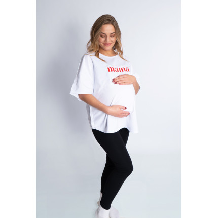 Biała bluzka ciążowa koszulka do karmienia z napisem MAMA rozpinana na napy