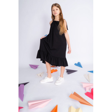 Czarna SUKIENKA SEA regulowana z falbanką na ramiączka