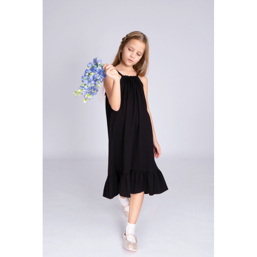 Czarna SUKIENKA SEA regulowana z falbanką na ramiączka