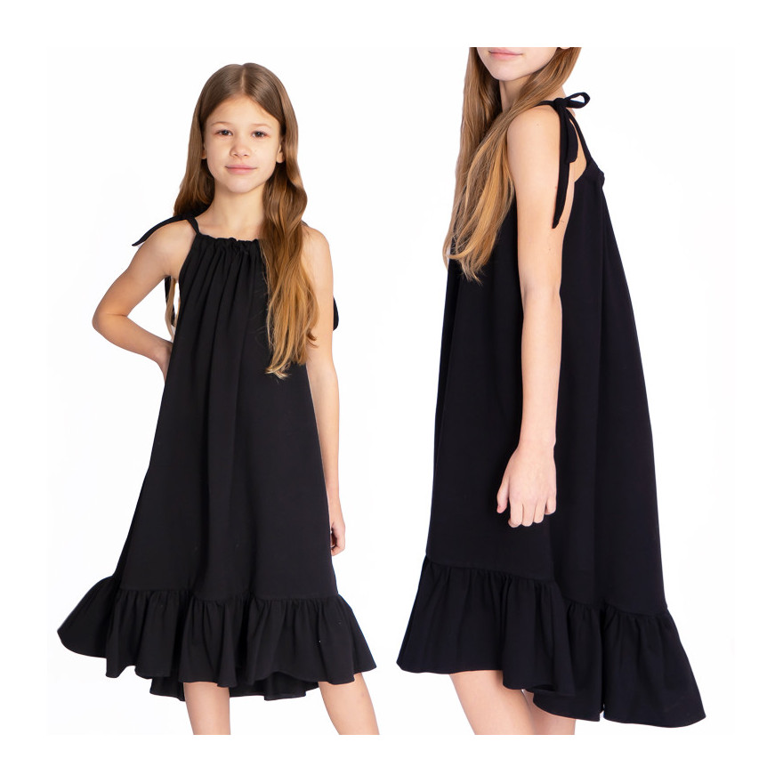 Czarna SUKIENKA SEA regulowana z falbanką na ramiączka