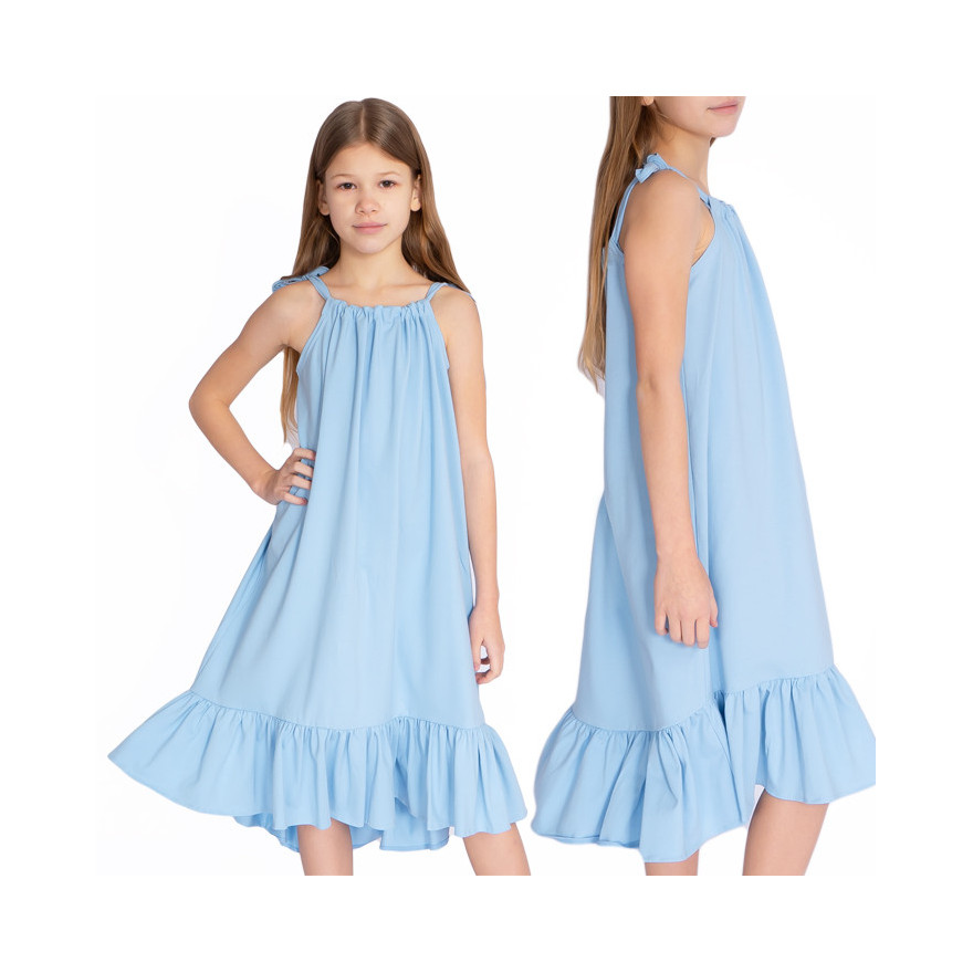 Niebieska SUKIENKA SEA regulowana z falbanką na ramiączka