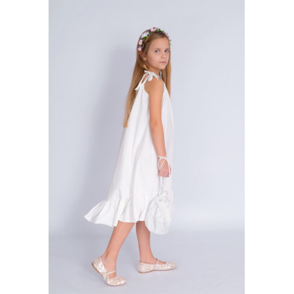 Biała ecru SUKIENKA SEA regulowana z falbanką na ramiączka komunia