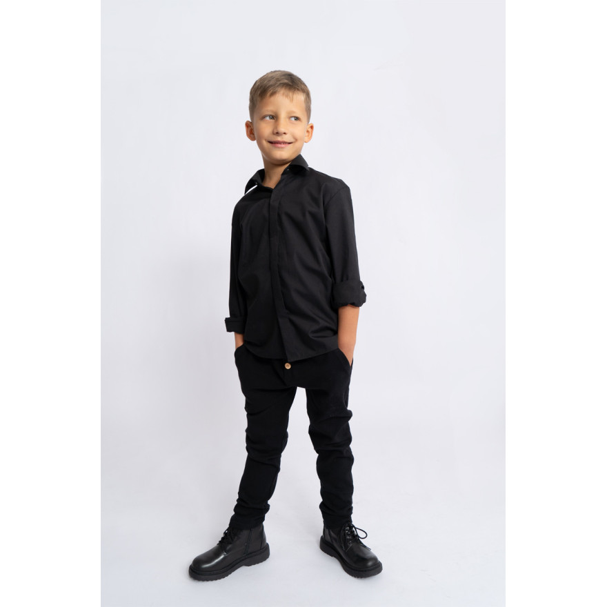 Czarne eleganckie spodnie wizytowe z wyciąganą gumką prążek slim komunia szkoła