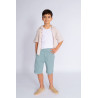 Szałwiowe KRÓTKIE SPODENKI chłopięce z PRĄŻKA regulowane w pasie bezuciskowe casual
