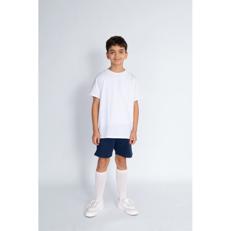 Strój na WF komplet gimnastyczny sportowy biała bluzka granatowe spodenki szkoła