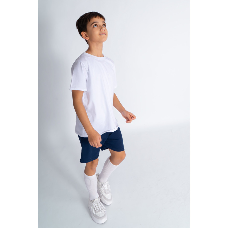 Strój na WF komplet gimnastyczny sportowy biała bluzka granatowe spodenki szkoła