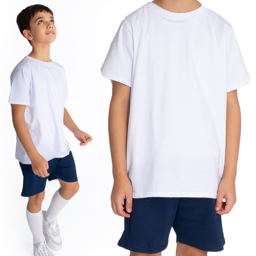 Strój na WF komplet gimnastyczny sportowy biała bluzka granatowe spodenki szkoła