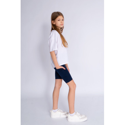 Strój na WF komplet gimnastyczny sportowy biała bluzka granatowe kolarki szkoła
