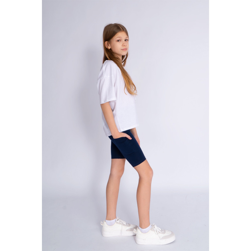Strój na WF komplet gimnastyczny sportowy biała bluzka granatowe kolarki szkoła
