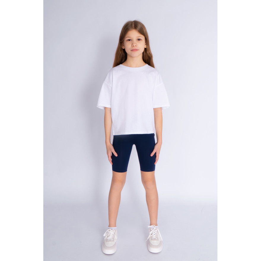 Strój na WF komplet gimnastyczny sportowy biała bluzka granatowe kolarki szkoła