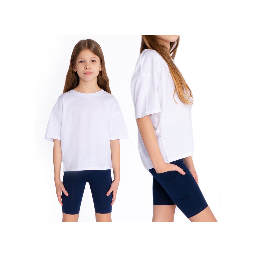 Strój na WF komplet gimnastyczny sportowy biała bluzka granatowe kolarki szkoła