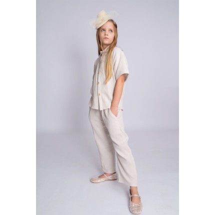 Biała alabaster MUŚLINOWA KOSZULA z krótkim rękawem i kołnierzykiem lekka na lato
