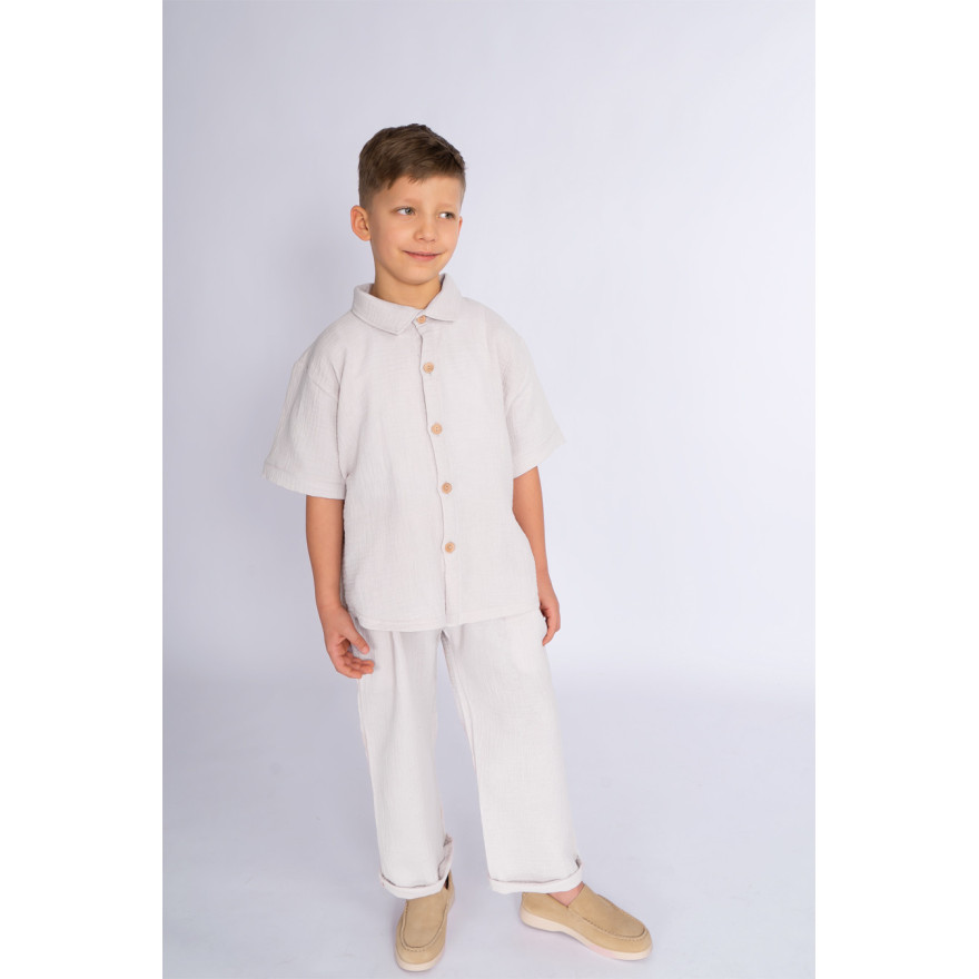 Biała alabaster MUŚLINOWA KOSZULA z krótkim rękawem i kołnierzykiem lekka na lato