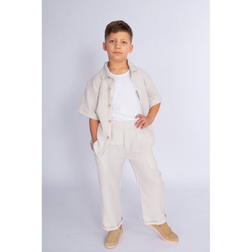 Biała alabaster MUŚLINOWA KOSZULA z krótkim rękawem i kołnierzykiem lekka na lato