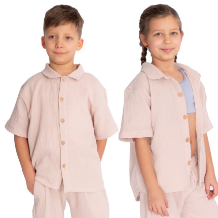 Brązowa koszula muślinowa z krótkim rękawem elegancka na każdą okazję