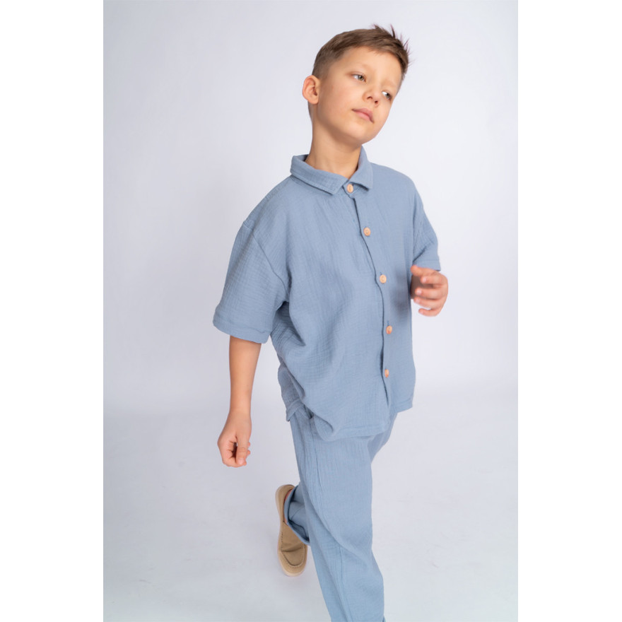 Jeans MUŚLINOWA KOSZULA z krótkim rękawem i kołnierzykiem lekka na lato