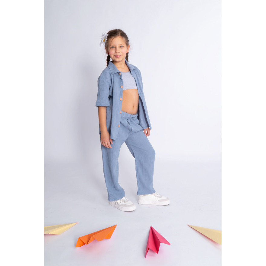 Jeans MUŚLINOWA KOSZULA z krótkim rękawem i kołnierzykiem lekka na lato