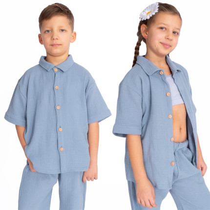 Koszula muślinowa w kolorze jeans z krótkim rękawem na każdą okazję