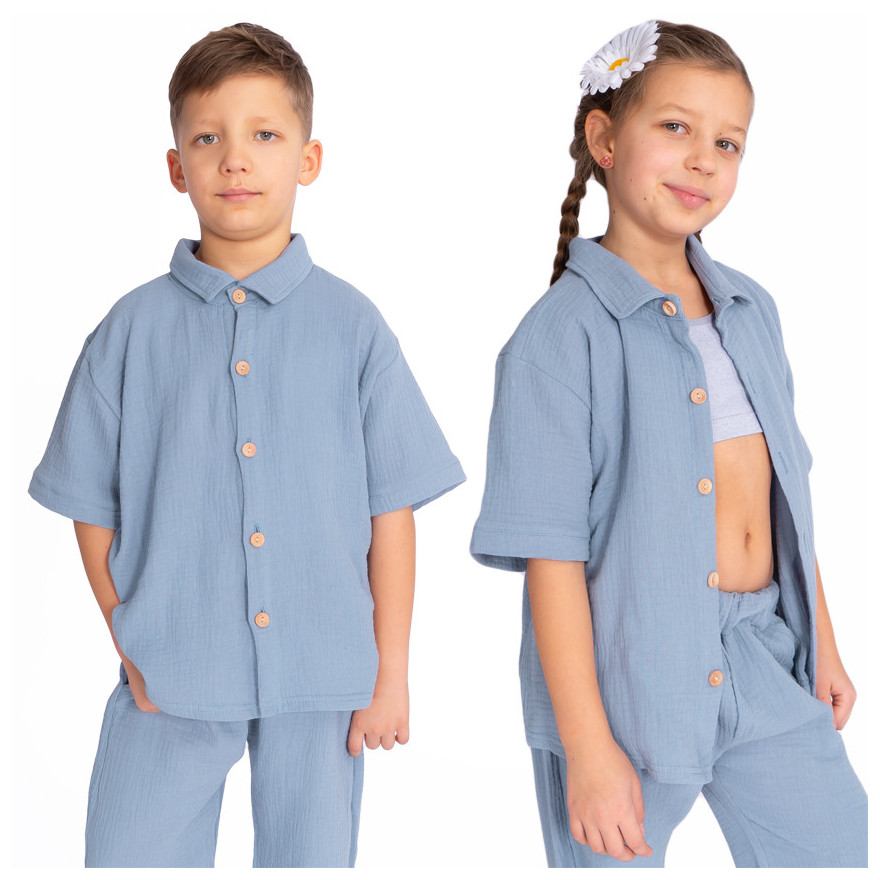 Jeans MUŚLINOWA KOSZULA z krótkim rękawem i kołnierzykiem lekka na lato