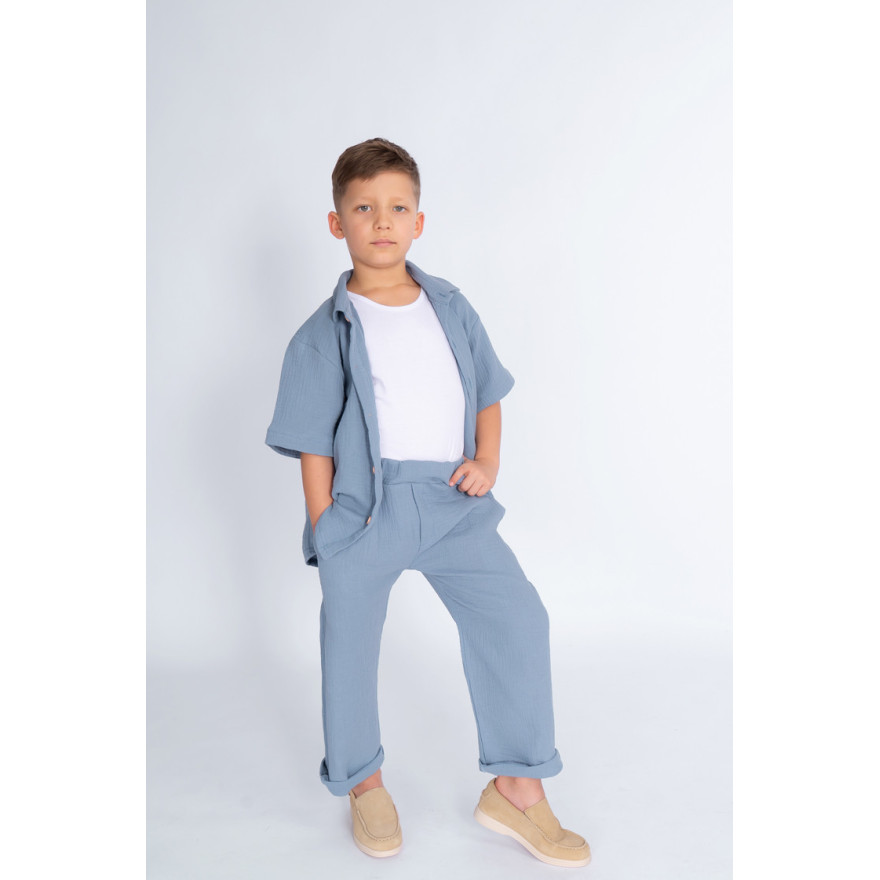 Jeans MUŚLINOWA KOSZULA z krótkim rękawem i kołnierzykiem lekka na lato