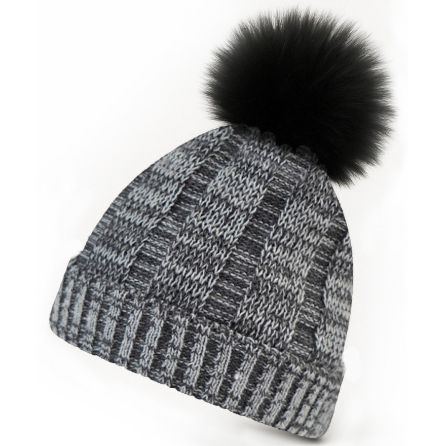 Grafitowo szara czapka zimowa dziewiarska