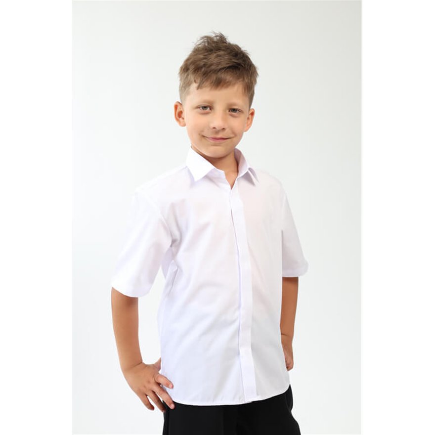 Biała koszula z krótkim rękawem elegancka z krytą plisą szkoła komunia święta