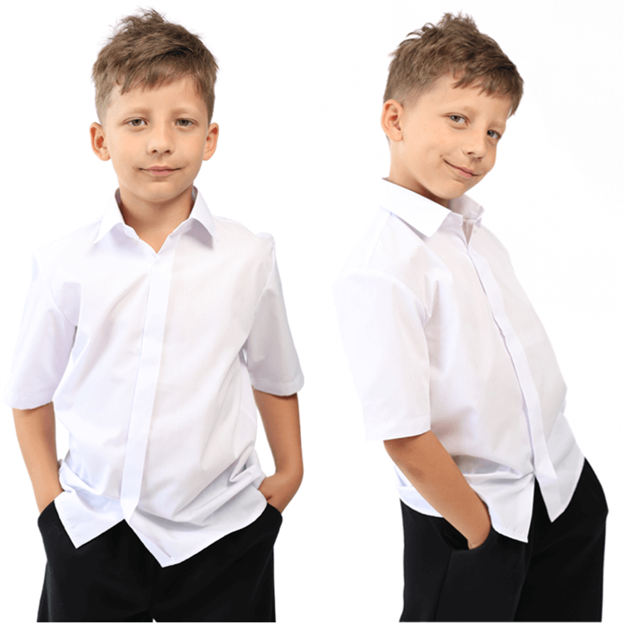 Biała koszula z krótkim rękawem elegancka z krytą plisą szkoła komunia święta