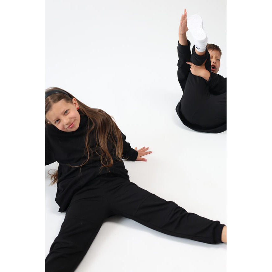 Spodnie dresowe SALTO czarne WZMOCNIONE KOLANA ze ściągaczami i regulacją w pasie